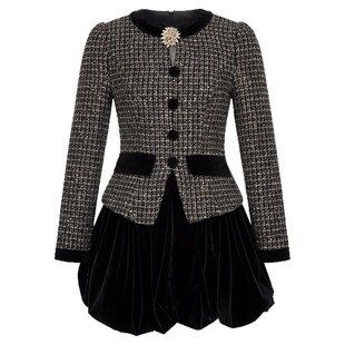 2026新款小香风气质蓬蓬连衣裙收腰花苞春装复古女装纹印花女士裙