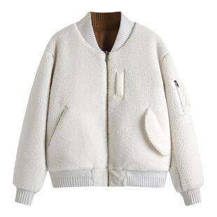 Forevercan雪山系列秋冬正反两面穿外套高颜值羊羔毛夹克棒球服女
