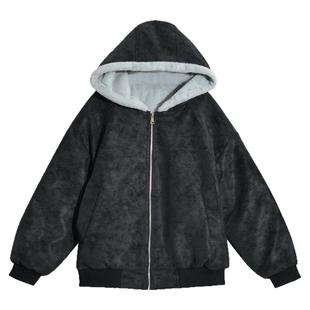 加厚加绒pu皮夹克皮毛一体黑色棉服女款冬季羊羔毛座山雕皮衣外套