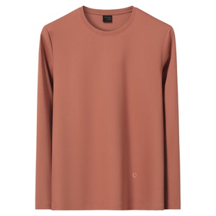 秋季男士圆领长袖T恤纯棉丝光棉打底衫纯色冰丝高端体恤2025男装