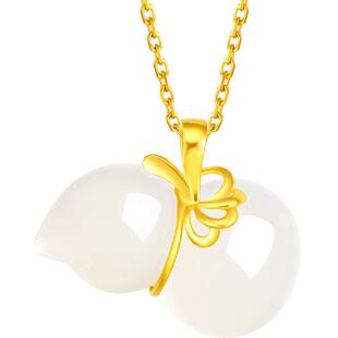 周六福和田玉吊坠足金金镶玉白玉葫芦玉坠女款玉石挂件情人节