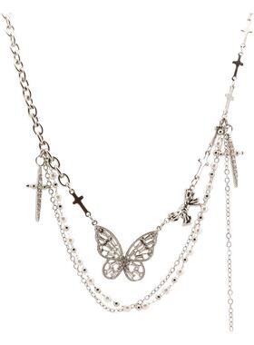 甜酷少女蝴蝶项链假两件设计感小众甜辣卫衣锁骨链秋冬百搭毛衣链