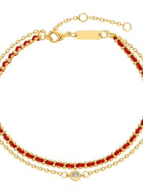 法国同款双层闪钻锆石红绳手链幸运情侣款闺蜜手链钛钢本命年手链