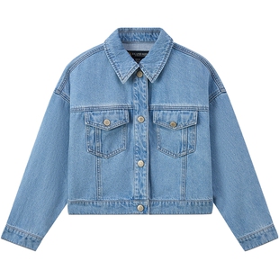 eland kids衣恋童装女童外套春秋休闲学院风儿童牛仔外套复古夹克