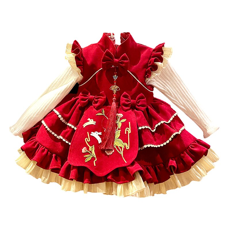 周岁女宝礼服春秋抓周中式生日宴背心裙婴儿衣服女童洛丽塔公主裙