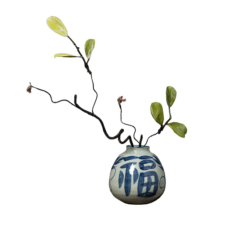 景德镇小花瓶禅意手绘陶瓷铜钱草