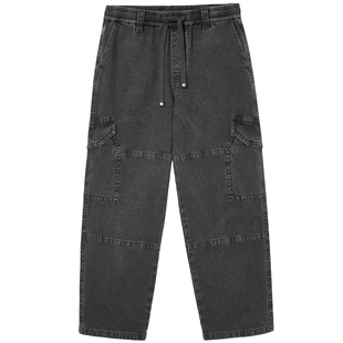 908杰克琼斯男装秋季纯棉松紧弹力廓形牛仔裤阔腿裤长裤子男款