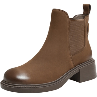 TATA他她靴子2025冬季羊皮瘦瘦靴切尔西靴女粗跟弹力靴WZQ04DD5