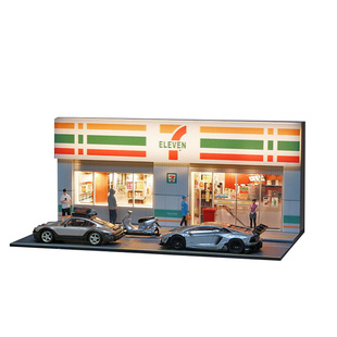 收藏家汽车车模摆件停车场小屋城市沙盘街景建筑1:64微缩场景模型