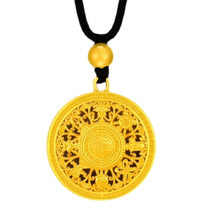 金至尊八宝罗盘吊坠黄金项链男士古法足金999福字圆牌挂坠送爸爸