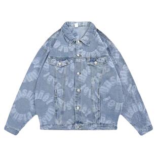 街头潮牌字母印花牛仔夹克女2024春秋新款国潮马思唯情侣宽松外套