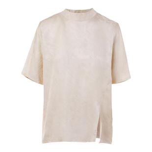 【专柜同款】鹿王真丝女士恤开叉短袖半高圆领上衣春夏新款