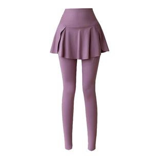 假两件瑜伽裙裤女外穿健身跑步户外高弹力运动口袋羽毛球骑行裤