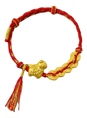 马上有钱五帝钱流苏手链时尚金包银生肖马转运珠本命年红绳送女友