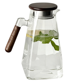 新中式木柄冷水壶家用高硼硅玻璃壶大容量耐高温凉水壶果汁泡茶壶