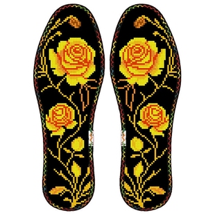 小格12CT花边鸿运玫瑰全棉布黑底十字绣鞋垫男女士吸汗透气半成品