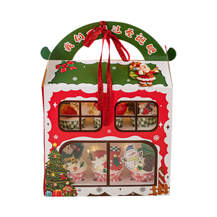 2026圣诞节快乐纸杯蛋糕手提盒包装盒草圈叶子雪人平安夜派对插牌