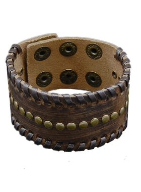 古铜色小钉点线柔软棕色牛皮手链