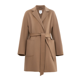 HONRN/红人系带收腰双面山羊绒羊毛呢子大衣外套女秋冬HI55OD862