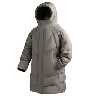 ALLIN 中长款连帽羽绒服男冬季90白鸭绒宽松h型羽绒大衣情侣外套