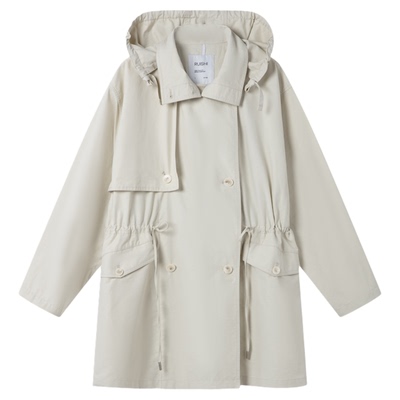 RUISHI芮时“春野森会” 棉锦混纺可拆卸帽收腰中长款风衣女春夏