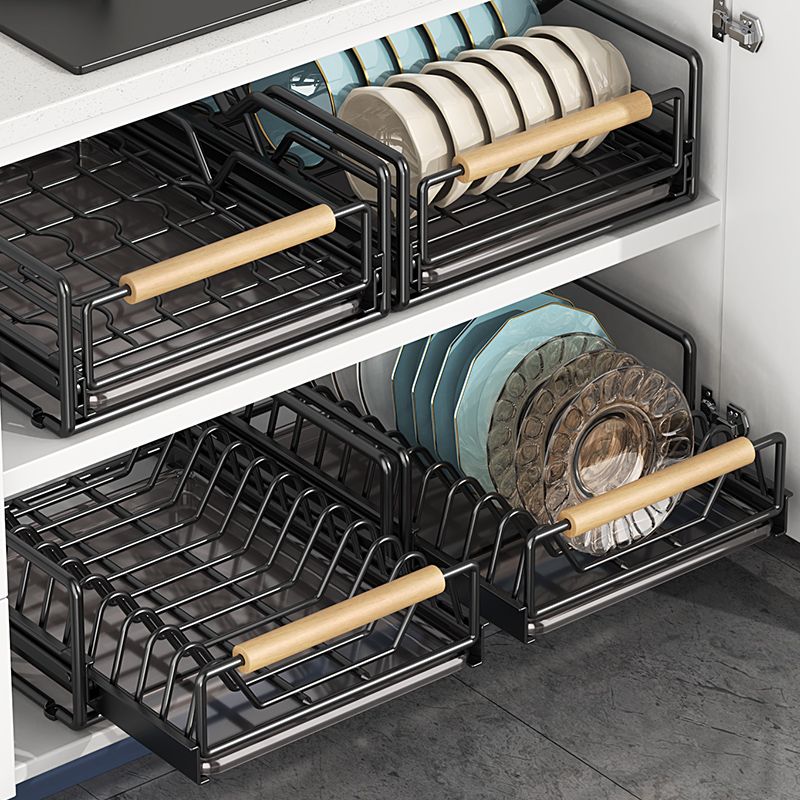 厨房抽拉碗碟架置物架家用碗盘收纳架橱柜碗架碗筷架放碗沥水架子