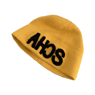 登山帽字母刺绣女秋冬川西旅游冷帽大头围显脸小针织包头毛线帽子