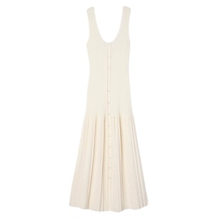 季末6折SANDRO2025秋冬新款女装优雅奶白色百褶裙摆吊带连衣裙