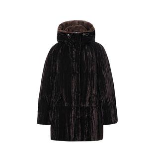 【天猫臻选】AUM噢姆2025年冬季新款宽松连帽中长款丝绒羽绒服女