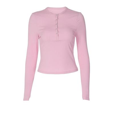 日常百搭休闲纽扣半开领长袖上衣