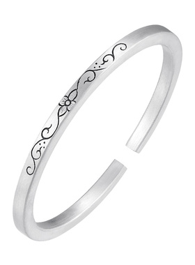 云金丽银手镯女足银999民族风花引实心开口手工錾刻银镯子