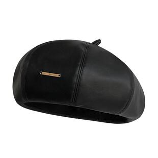 pu皮质八角贝雷帽女韩系时尚百搭高级感画家帽子秋冬大头围南瓜帽