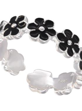 srrmhyn黑色花朵戒指女小众独特