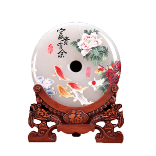 天然阿富汗玉石平安扣摆件和氏璧酒柜玄关摆开业送礼玉石摆件