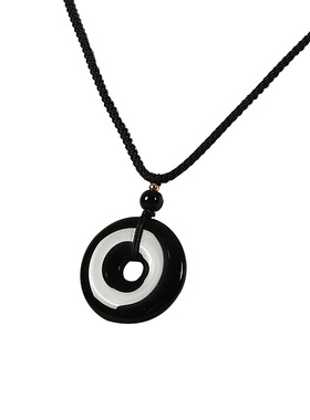 天然黑曜石平安扣项链