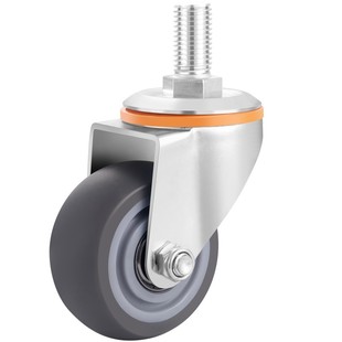 丝杆万向轮3寸4寸M8M10M12橡胶静音双轴承推车轮带刹车轮子轱辘