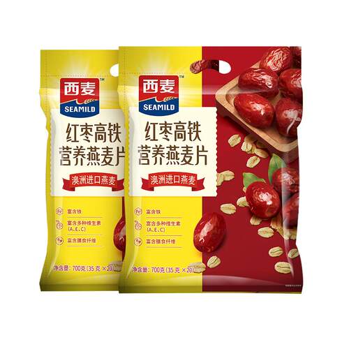 【品牌自营】西麦红枣高铁牛奶燕麦片700gx2袋便携装即食冲饮早餐