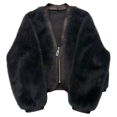 皮毛一体水貂绒短款拼接外套拉链