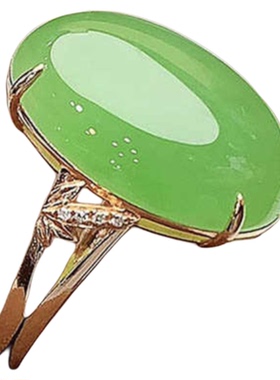 苹果绿18k金指环天然和田玉女款