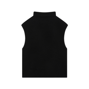 440ME女装 25秋季新品羊毛混纺高领无袖宽条纹黑色毛衣FDFW0328K