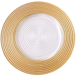 玻璃盘子金色边纹理欧式草帽西餐盘垫盘家用冷盘牛排沙拉盘甜品盘