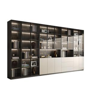 实木书柜储物柜客厅靠墙一体2025新款可定制家用收纳置物架带柜门