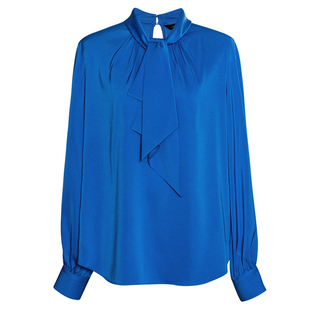 罗衣商务通勤系带领垂感衬衫春职场宽松缎面纯色T恤上衣女13370