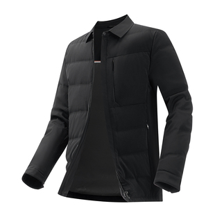 红豆男装衬衫羽绒服2025冬季休闲黑色保暖舒弹纯色翻领外套上衣