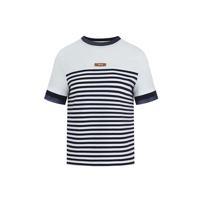 ARTEPURA多层次袖口条纹圆领T恤