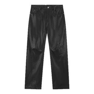 DICETINY基础皮裤防风双褶宽松休闲裤高级感黑色直筒机车街头裤子