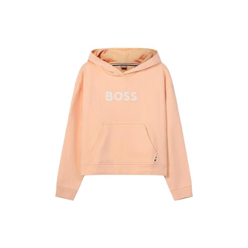 HUGO BOSS SS23 Logo字母印花连帽长袖卫衣 女款 浅粉橙色