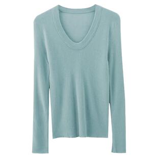 浅绿色U领针织打底衫女秋冬内搭可外穿秋季女装2025新款低领上衣