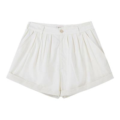 SOTHEA 2025年新品时髦舒适全棉_长腿中腰打褶宽松花苞短裤休闲裤