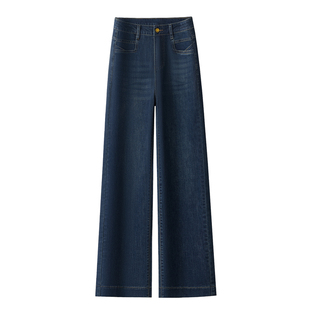 小个子加绒牛仔直筒裤女士2025年秋冬季新款高腰宽松窄版阔腿裤子